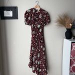 Ulla Johnson  Dress‎ Silk Floral Puff Sleeve Red Ruched Heleen Midi Dress Size 0 Photo 2