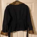 Vintage Braetan leopard animal print black wool fitted tie coat, size large Photo 1
