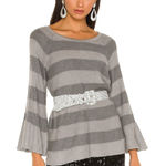J. Jill‎ Sparkle Flounce Metallic Tonal Stripe Linen Blend Sweater Size S NWT Gray Photo 0