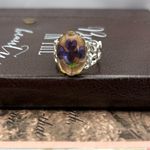 Handmade Purple Floral Pressed Flower Ring Adjustable Silver Band Photo 2