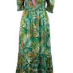 Betsey Johnson Medium Maxi Dress Square Neck Puff Sleeves Tropical Pepper Green Photo 4