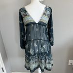 Boho Sheer Floral Tiered Mini Dress Deep V Photo 1