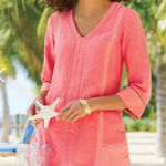 Soft Surroundings  Linen Leonie Tunic Sun Kissed Coral V Neck Size XL NEW Photo 0