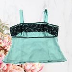 Karin Stevens 🍁 Vintage Y2K Mini Slip Tank Top Blouse Women’s Sz 18 Teal w/ Lace Photo 0