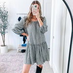 Max Studio B&W Gingham Check Peasant Babydoll Mini Dress Photo 1