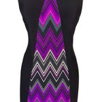 Evan Picone Chevron Sheath Sleeveless Dress Women's 8 Black Purple Career Knit Photo 0