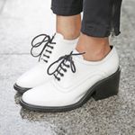 Acne Studios  White Leather Derby Oxford Lace Up Chunky Heels Shoes Size 37 Photo 1