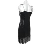 Just Fab Black Sequin Fringe 1920's Flapper Party Mini Cocktail Bodycon Dress M Photo 1