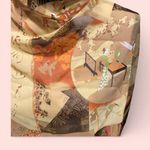 Beautiful vintage sheer silky Asian life theme earth tones scarf 27” x 27” Green Photo 5