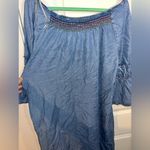 Democracy  Boho Smock Neck Dress Blue Chambray W/Bell Ruffle Sleeves Knee XL Photo 6