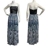 Sachin + Babi  Leather & Blue Printed Pleated Accents Strapless Maxi Long Dress Photo 1