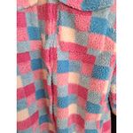 Cozy Sherpa Checkered Shacket Pink Blue White Womens Long Jacket Size XL Photo 5