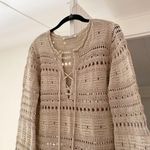 TheOpen Product Pointelle Crochet Knit Wide Sleeve Sweater in Beige Size 1 $175 Photo 9