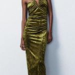ZARA  dress velvet Halter neck shawl corset bodycon velour green evening gown Photo 11