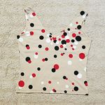Womens S Beige Red Black White Polka Dot Midi Top Photo 2