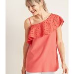Old Navy  Womens Top OneShoulder Ruffle Trim Size XL Cream Cotton Linen Summer Photo 2