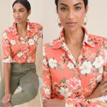 Chico's Chico’s Sandwashed Satin Floral-Print Shirt Button Front Size 16-18 Photo 2
