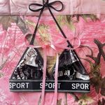 y2k halter crop sports bra black and white graphics Photo 0