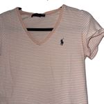 Ralph Lauren Polo ‎ Striped V-Neck T-Shirt Women's Pink White Medium Photo 1