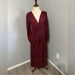 ZARA  Bloggers Fav Burgundy V-Neck Long‎ Jacquard Wrap Maxi Christmas Dress Sz M Photo 4