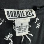 Robbie Bee Vintage Black Linen Elastic Pants White Floral Embroidery Size 8 Photo 4
