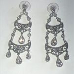 Monet  Silver Tone Clear CZ Chandelier Dangling Pierced Earrings Photo 1
