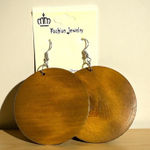 Earrings Brown Wood Round Dangle Bohemian NWT Photo 0