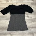 Pretty Good Short Elastic Sleeve Tie Down Front Gray & Black Long Stretchy Top L Photo 5