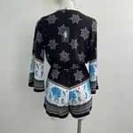 Bohemian Elephant Romper jumpsuit Medium Long bell Sleeve NWT Black Photo 5
