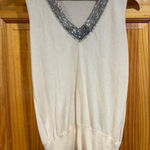 Oscar de la Renta Ivory Sleeveless Knit Top Beaded V-Neck Luxury Designer Photo 0