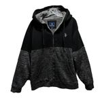 U.S. Polo Assn. Black/Gray Zip Up Fleece Hood Jacket Size L Zip Pocket Logo Sherpa Photo 0