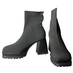 Womens 8.5 Sock Boots Platform Chunky Heel Booties Square Toe Slip On‎ Black Photo 0