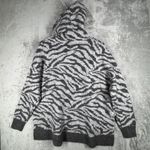 ZARA Sweater Zebra Print Knit Hoodie Drawstring Pullover Neutral Gray Size M/L Photo 2