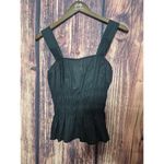 Anthropologie Cami Sz S STARK X Kamil Eyelet Top Peplum Hem Shirred Bodice Black Photo 2