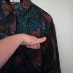 Punch Vintage L Silk Button Down Volcano Sun Pattern Top Blouse Turquoise Tan Green Size L Photo 9