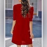 NEW Red V Neck Puff Short Sleeve Flowy Mini Dress with Pockets L Size L Photo 7