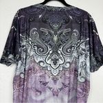 Camisa Purple Paisley Short Sleeve Blouse Womens 2X Henley Shirt Casual Stretch Photo 4