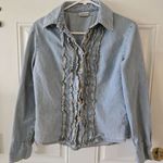 Newport News Jeanology Denim Jacket Cardigan Ruffled Button Up Women Size Medium Blue Photo 0