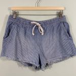 Aerie  Women Blue Striped Drawstring Cotton Pull On Shorts Size L Photo 0