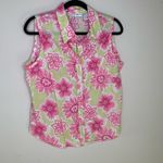 Dress Barn Retro Pink Green White Floral Blouse Picnic 100% Cotton Large Photo 4