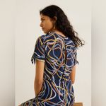 Mango  Scarf Print Crepe Mini Dress MNG Scarf Pattern Navy Size 2 NWT Photo 5