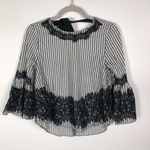 ZARA  woman striped lace flared sleeve top‎ women’s size XS Photo 5