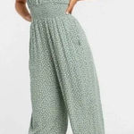 American Eagle  Green Floral Smocked Tie Shoulder Sleeveless Jumpsuit Cottagecore Photo 0