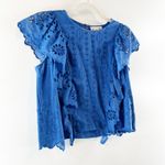Sea New York Cropped Eyelet Ruffle Cotton Top Blouse Blue 4 Photo 6