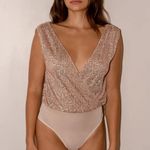 Lulus Evening of Wonder Gold Sequin Cowl Back Bodysuit size XS NEW Photo 7