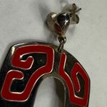 Retro Red and Silver Color Metal Dangle Earrings Pierced Post Aztec Tribal Photo 9