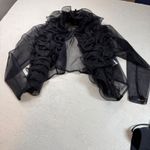 Black Satin Sheath Dress with Ruffled Organza Bolero Jacket Size S Photo 6