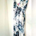 she's cool She’s Cool Blue & Grey Floral Pattern with White Adjustable Strap Maxi Dress Photo 4