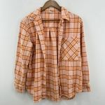 Aerie Womens Plaid Flannel Shirt Shacket Button Up Long Sleeve Peach Orange Photo 5