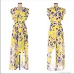Eliza J Yellow Floral Chiffon Maxi Dress Sleeveless High Low V-Neck Size 4 New Photo 1